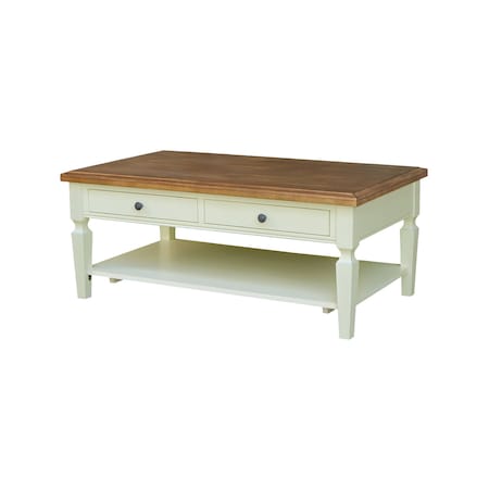 International Concepts Rectangle Vista Solid Wood Coffee Table with Shelf, 48X28X20, Hickory/Shell OT79-15C